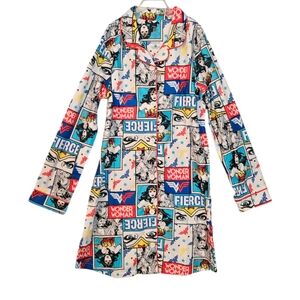DC Comics Wonder Woman Comic Panel Print Girls Button-Up Pijama Shirt-Size 10